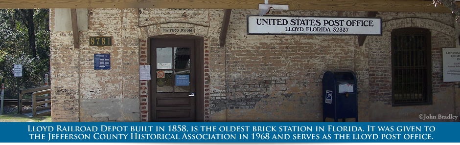 Lloyd Railroad Depot built in 1858, is the oldest brick station in Florida. It was given to the Jefferson County Historical Association in 1968 and serves as the lloyd city post office